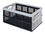 Black and white foldable storage crate with handles, ideal for organizing.