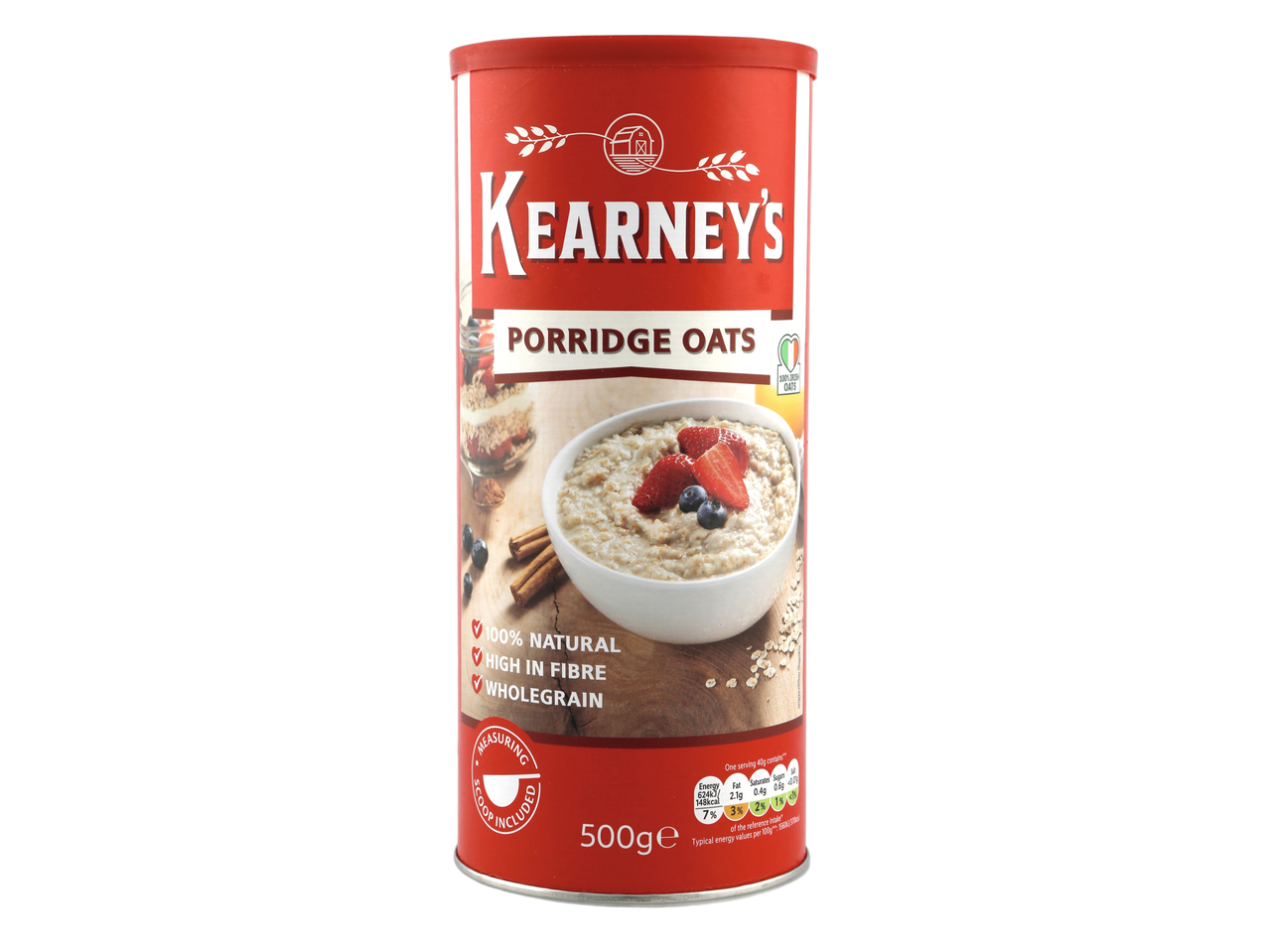 Kearney's Porridge Oats Caddy with a bowl of oatmeal and berries on the label.