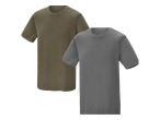 Dvije muške majice kratkih rukava, jedna maslinasto zelena i jedna siva.