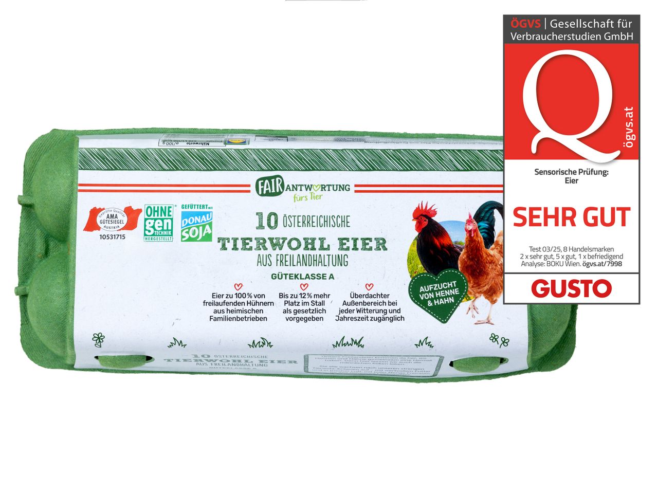10 österreichische Freilandeier, GUSTO Bewertung.