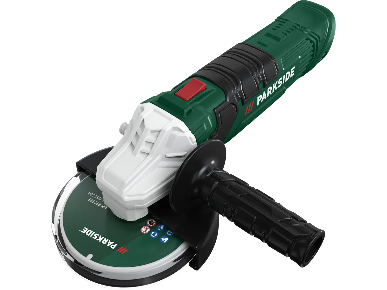 Parkside kampinis šlifuoklis su raudonu mygtuku ir juoda rankena