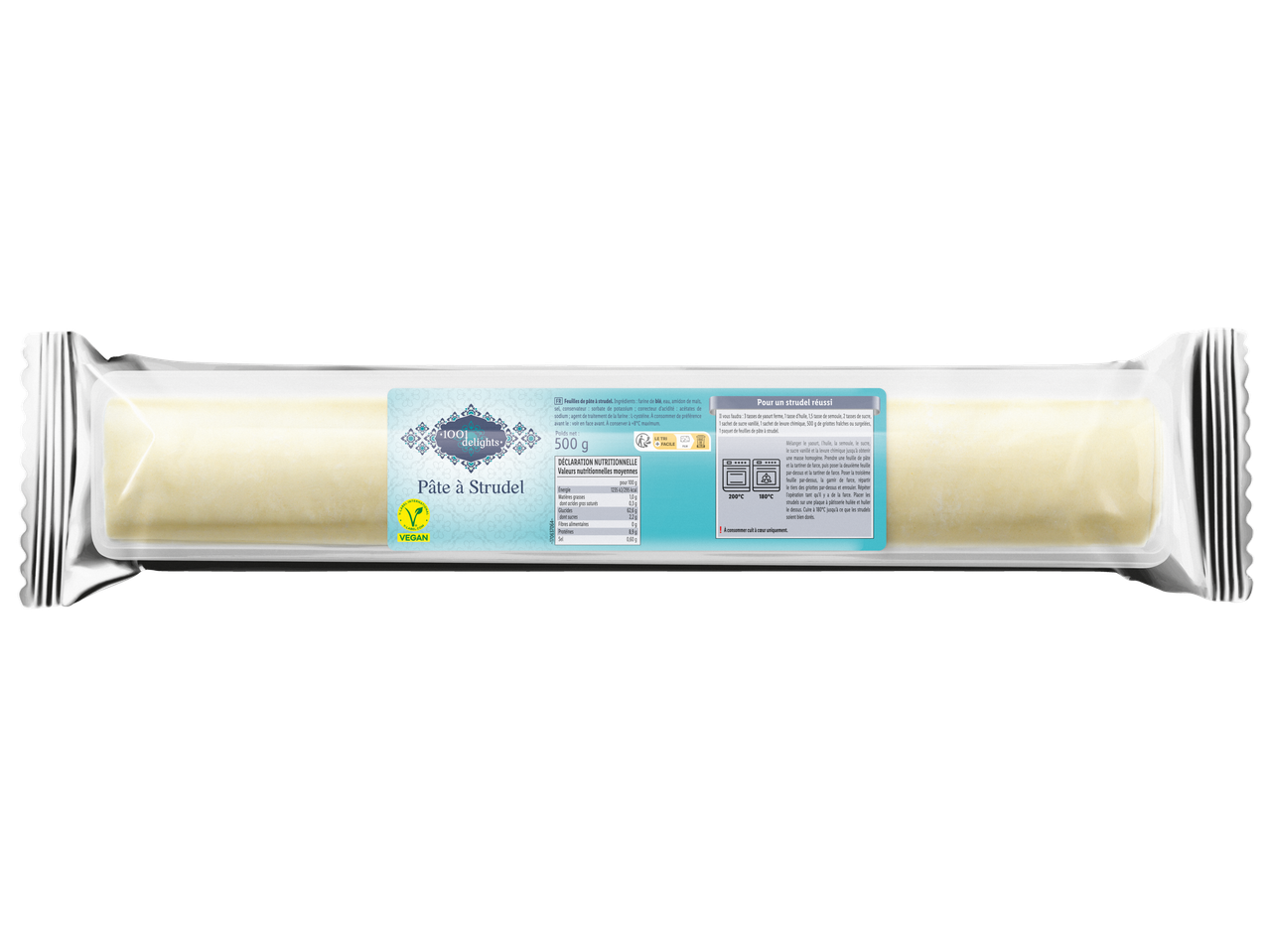 Rouleau de pâte à strudel végane 100 Delights, 500g.