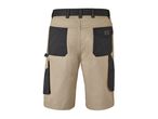 Beige work shorts with dark gray reinforced pockets.