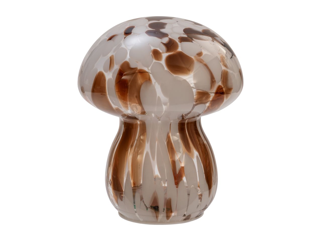 Mushroom-shaped glass table lamp with white and brown mottled pattern
