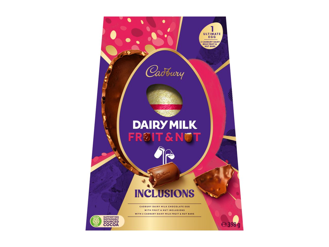 Fruit & Nut chocolate egg with two chocolate bars, 398g.