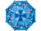 Blauwe Lilo & Stitch paraplu met Stitch, blad- en bloemenprints.