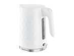White electric kettle with a textured honeycomb pattern and water level indicator