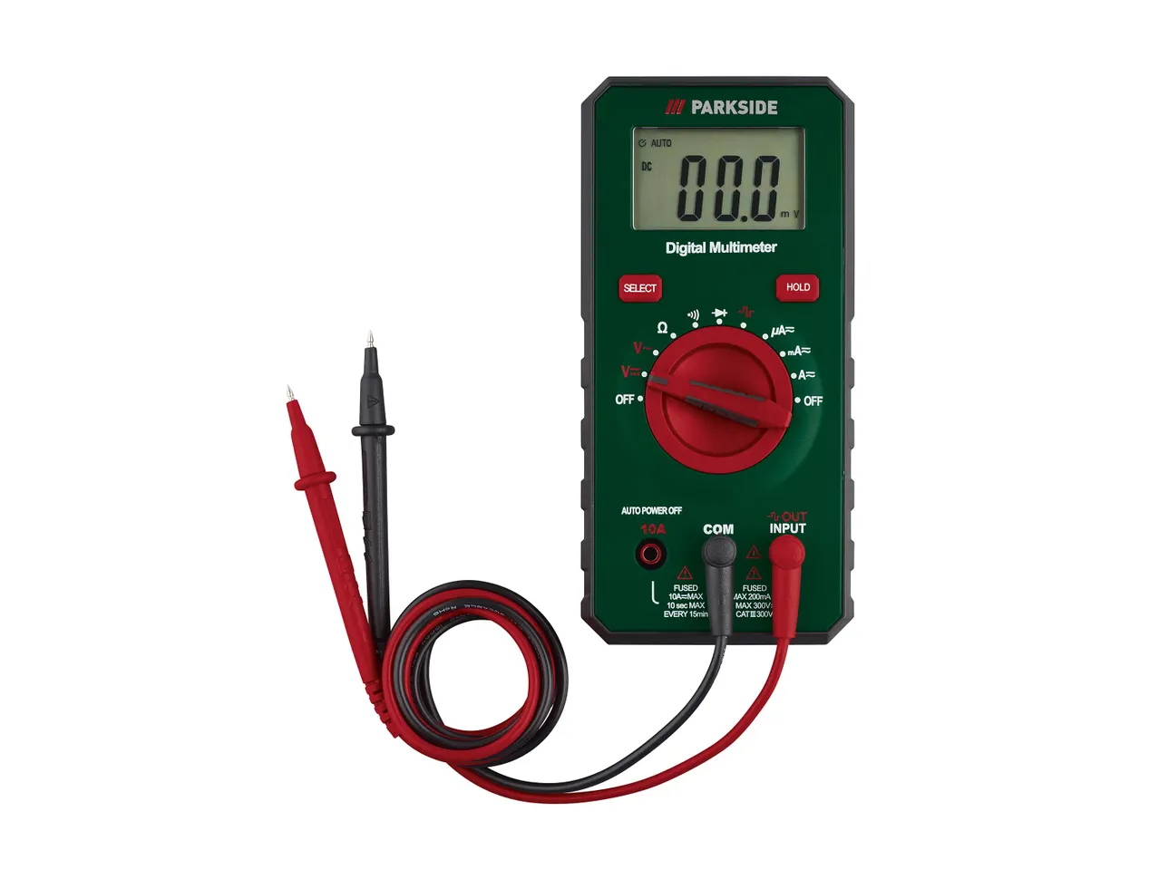 PARKSIDE digitális multiméter piros és fekete mérővezetékekkel