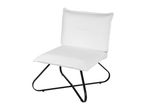 White sherpa upholstered chair with black metal legs