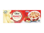Spaghetti ice cream with vanilla, strawberry sauce, and white chocolate flakes, 3 pieces.