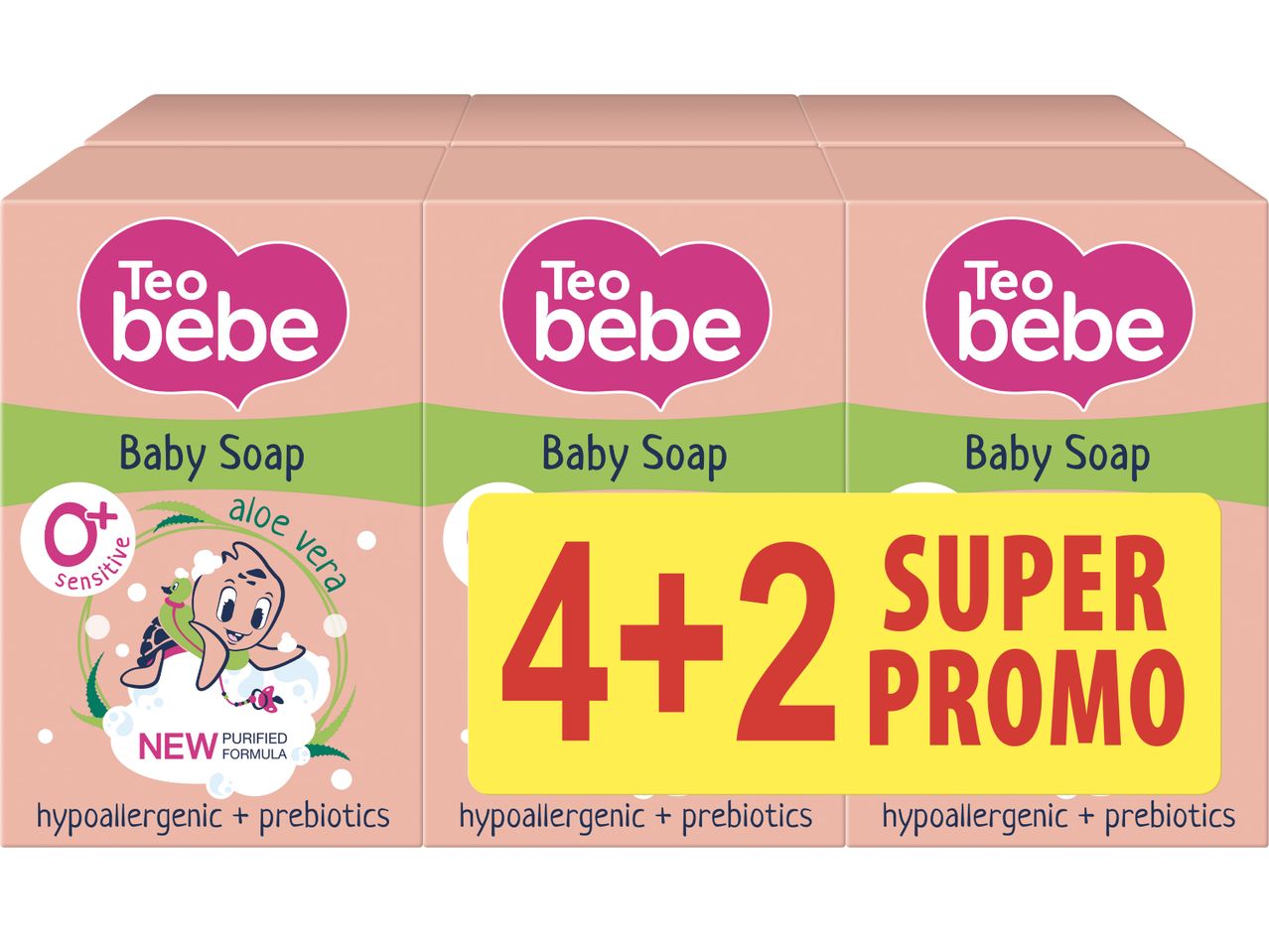 Опаковка от 6 сапуна за бебета Tena Bebe с промоция 4+2.