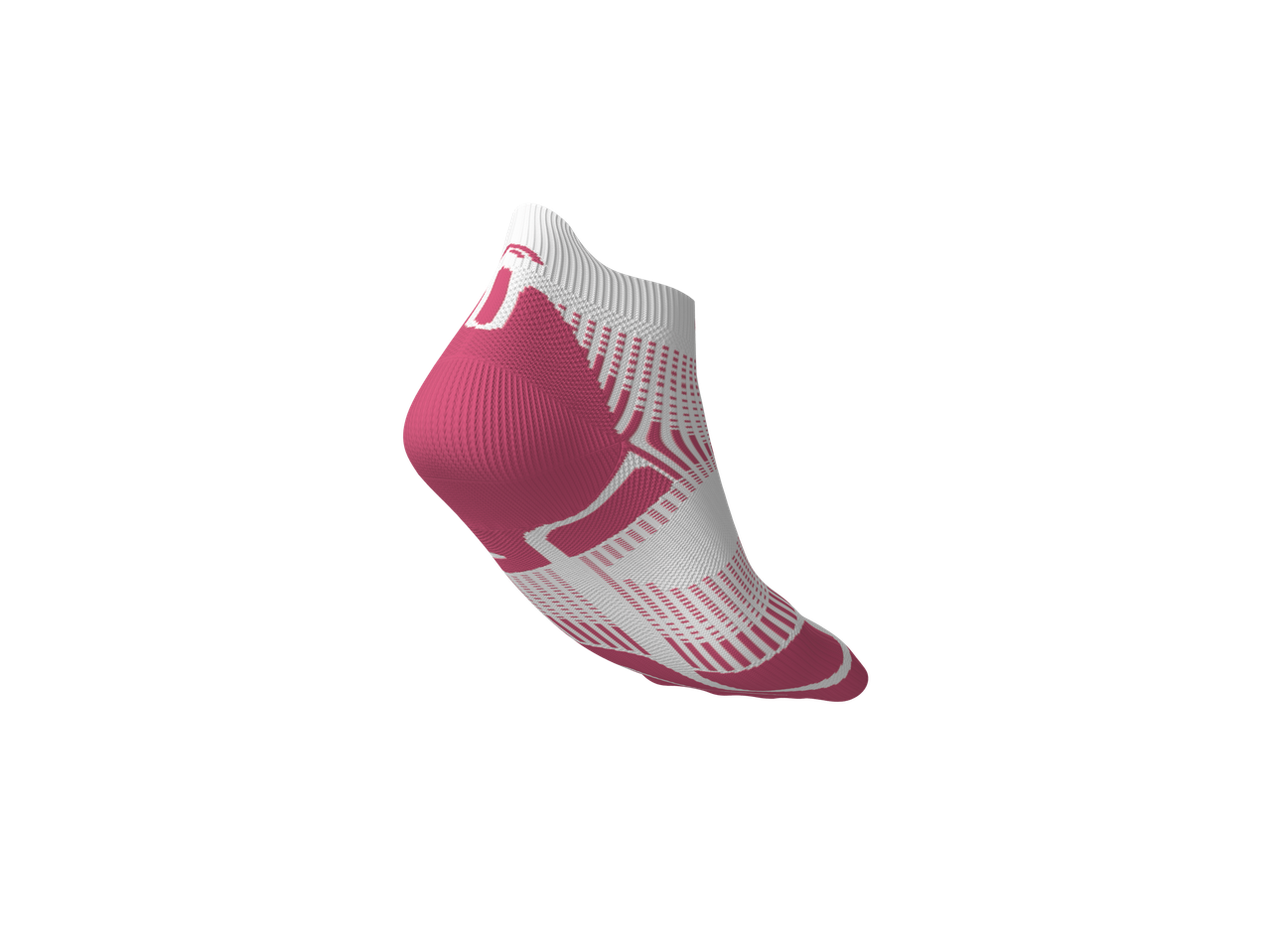 Meia de corrida CRIVIT® em branco e rosa com padrão geométrico.