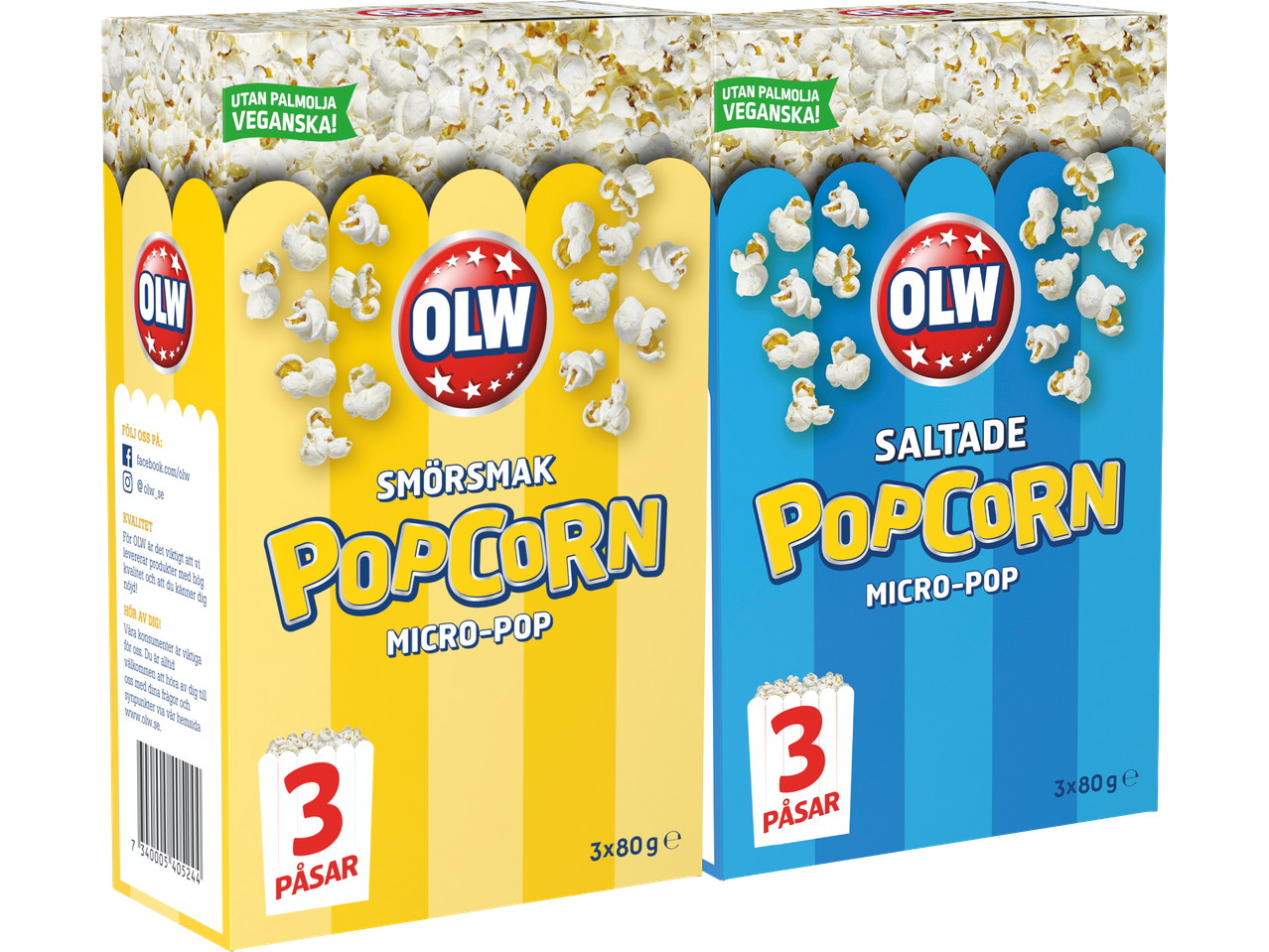 OLW Micro-Pop popcorn: smör och salt, 3 påsar.