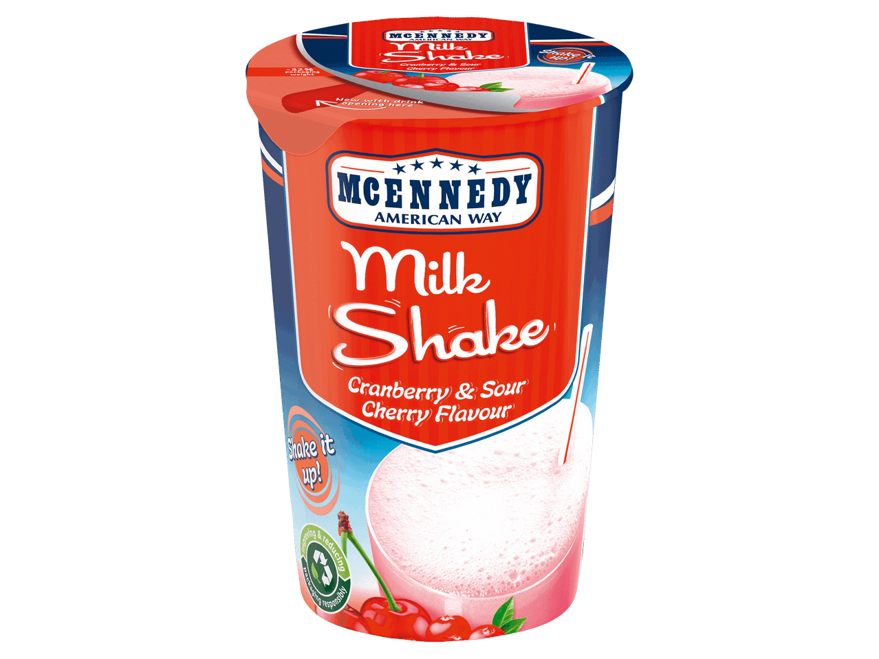 Tőzegáfonya és savanyú meggy ízű milkshake pohárban.