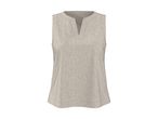 Sleeveless beige linen-look top with a V-neckline.