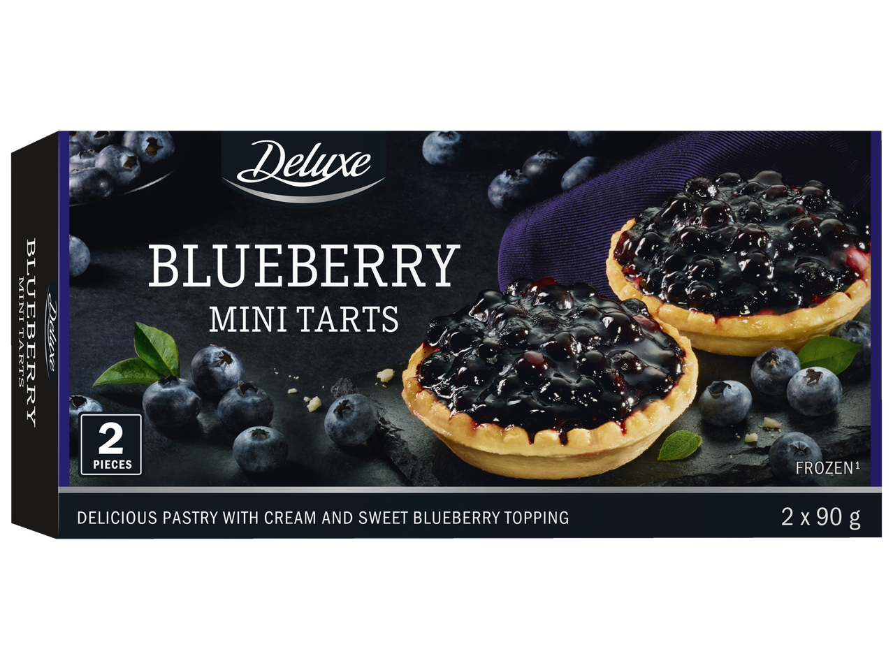 Tartine mini cu afine Deluxe: produse de patiserie congelate cu cremă și glazură dulce de afine.