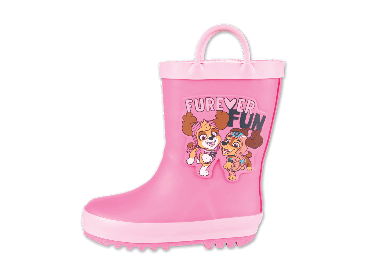 Pinke Kindergummistiefel mit Paw Patrol Skye und Everest Aufdruck