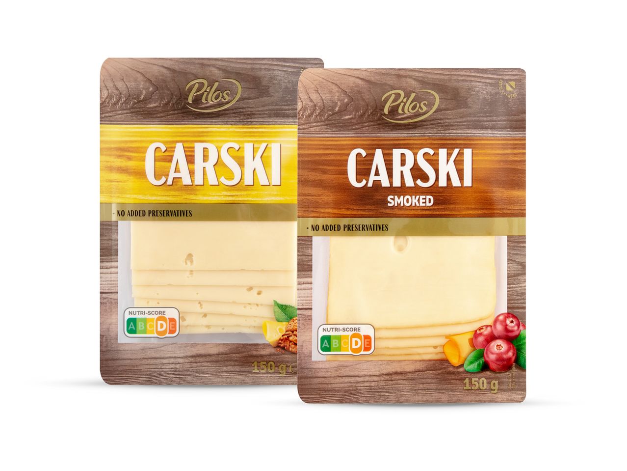 Dva pakiranja Pilos Carski sira, jedan običan i jedan dimljeni, oba s Nutri-Score ocjenom D.