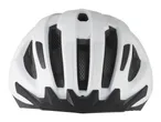 White bicycle helmet with black accents.