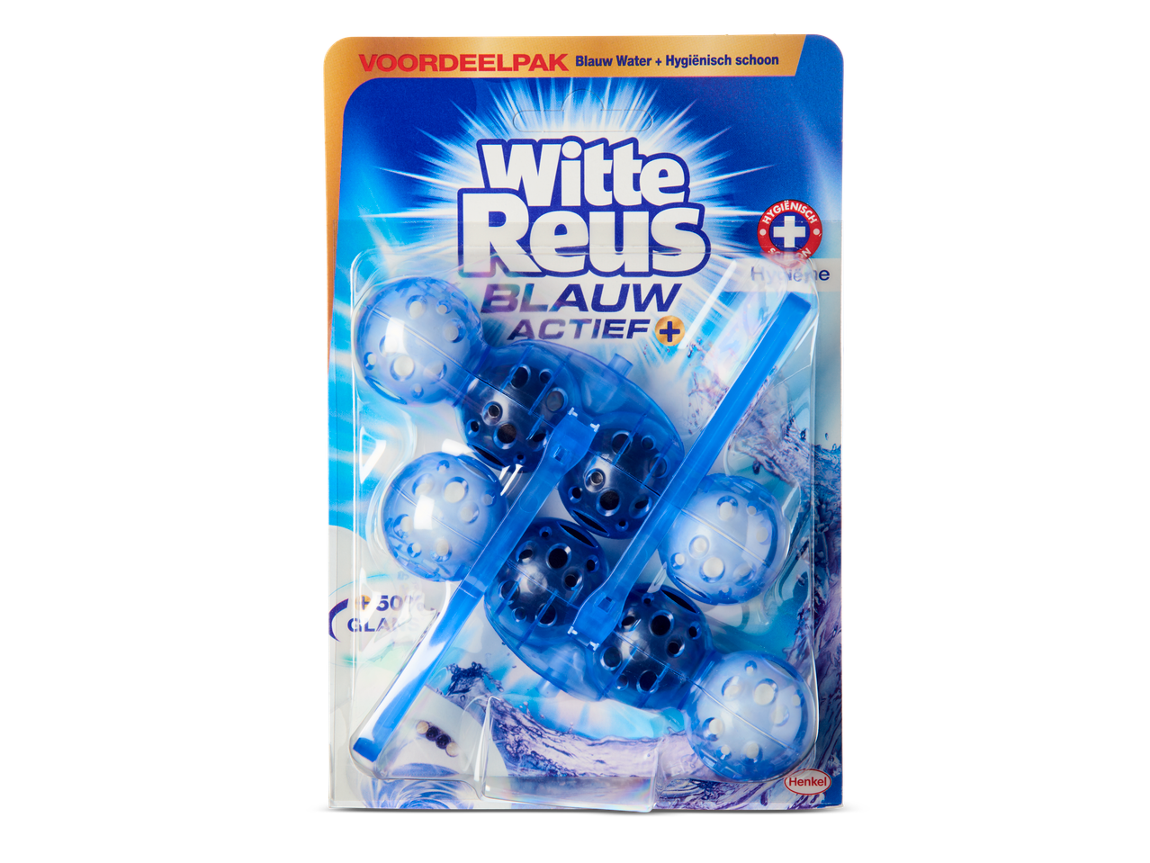 Witte Reus Blauw Actief+ toiletblokjes in voordeelverpakking.
