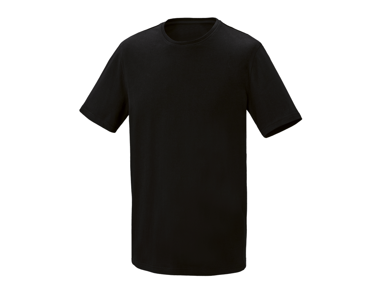 T-shirt noir uni à manches courtes et col rond, sur fond noir.
