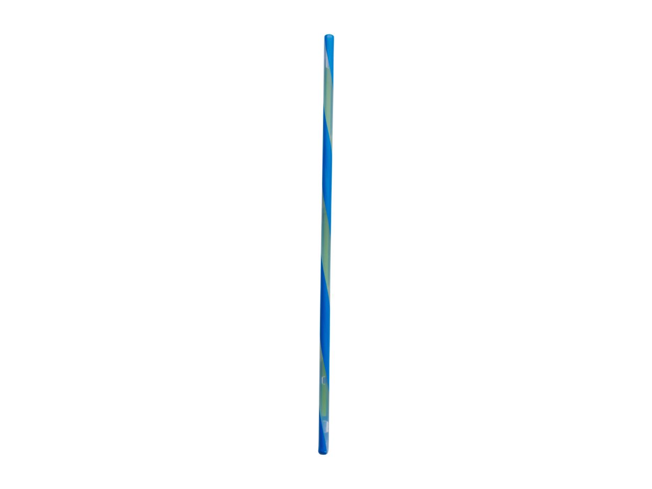 Blue and green striped drinking straw on a white background