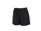 Black shorts with an elasticated waist and drawstring, featuring a relaxed fit.
