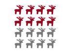 Red and grey felt reindeer decorations arranged in rows.