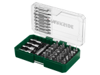 PARKSIDE® drill bit set assortment with various screwdriver bits and nut setters in a green and clear case.