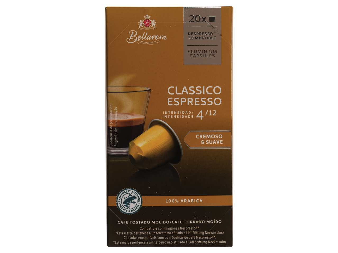 Cápsulas Bellarom Classico Espresso, 20 cápsulas de alumínio compatíveis com Nespresso.