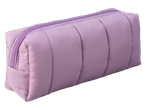 Trousse de maquillage matelassée violette avec fermeture éclair.