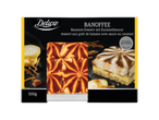 Dessert à la banane et à la sauce caramel, avec la mention 'avec alcool'.