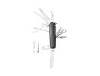 A Crivit multi-tool pocket knife with various blades and tools extended on a white background.