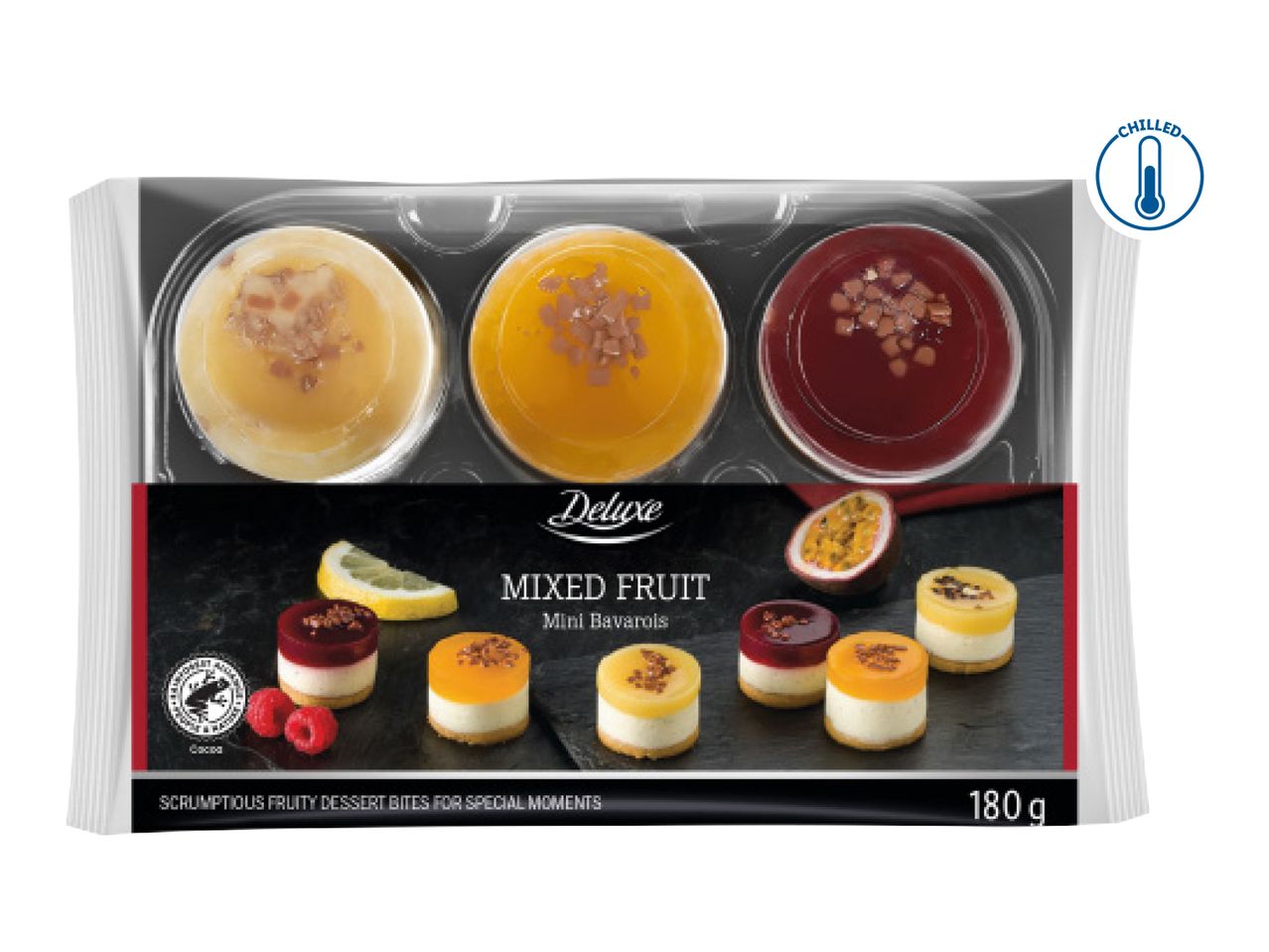 Deluxe Mixed Fruit Mini Bavarois, 180g, chilled.