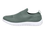 Green knitted slip-on sneaker with a white sole.