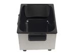 Silver and black deep fryer with a removable black oil container