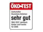 ÖKO-TEST Siegel für Grafschafter Brunchmix-Brötchen, bewertet mit 'sehr gut' im Jahrbuch Kinder und Familie 2026.