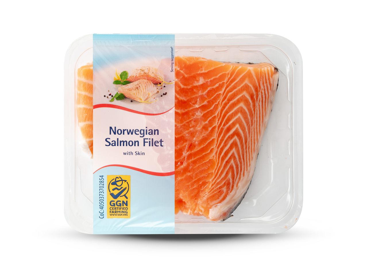 Pakiranje norveškog fileta lososa s kožom i GGN certifikatom.