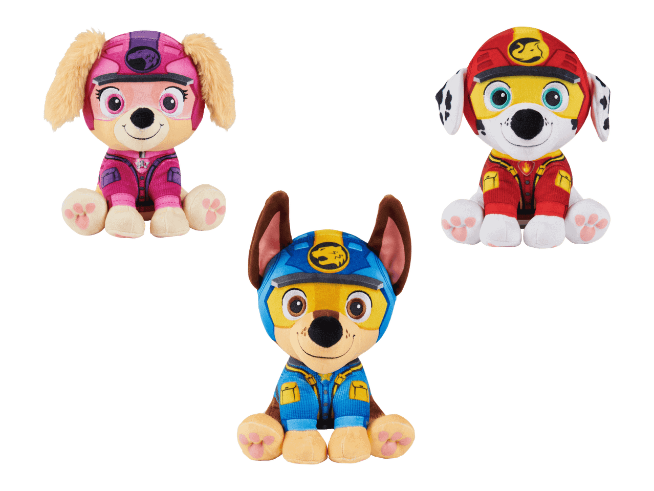 Kolme Ryhmä Hau -pehmolelua: Skye, Vainu ja Samppa.