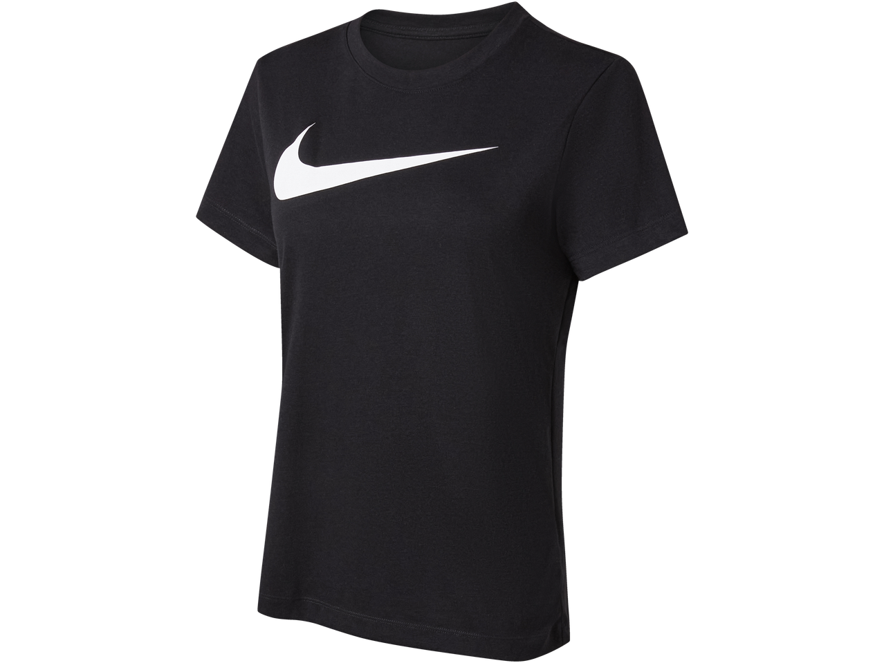 Črna Nike majica z velikim belim logom.