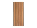Vertical wooden slat wall paneling on a white background.