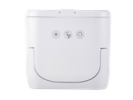 White portable air cooler with light, fan, and power buttons on the front