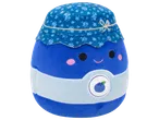Peluche en forme de pot de confiture de myrtilles avec un visage souriant.