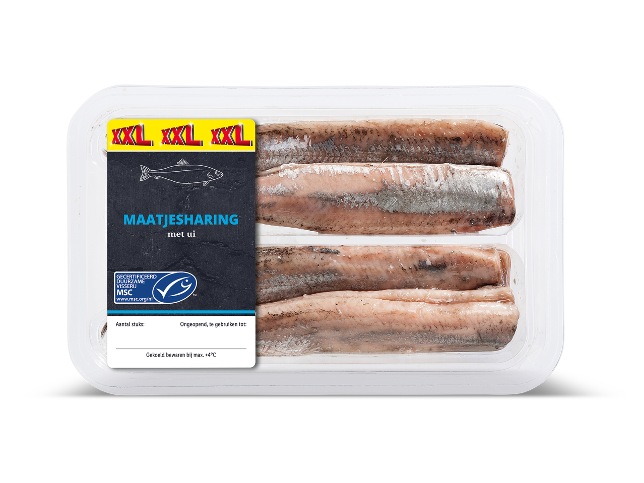 Een XXL-verpakking maatjesharing met ui.