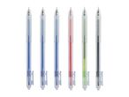 Five Crelando gel pens in different colors are displayed against a white background.
