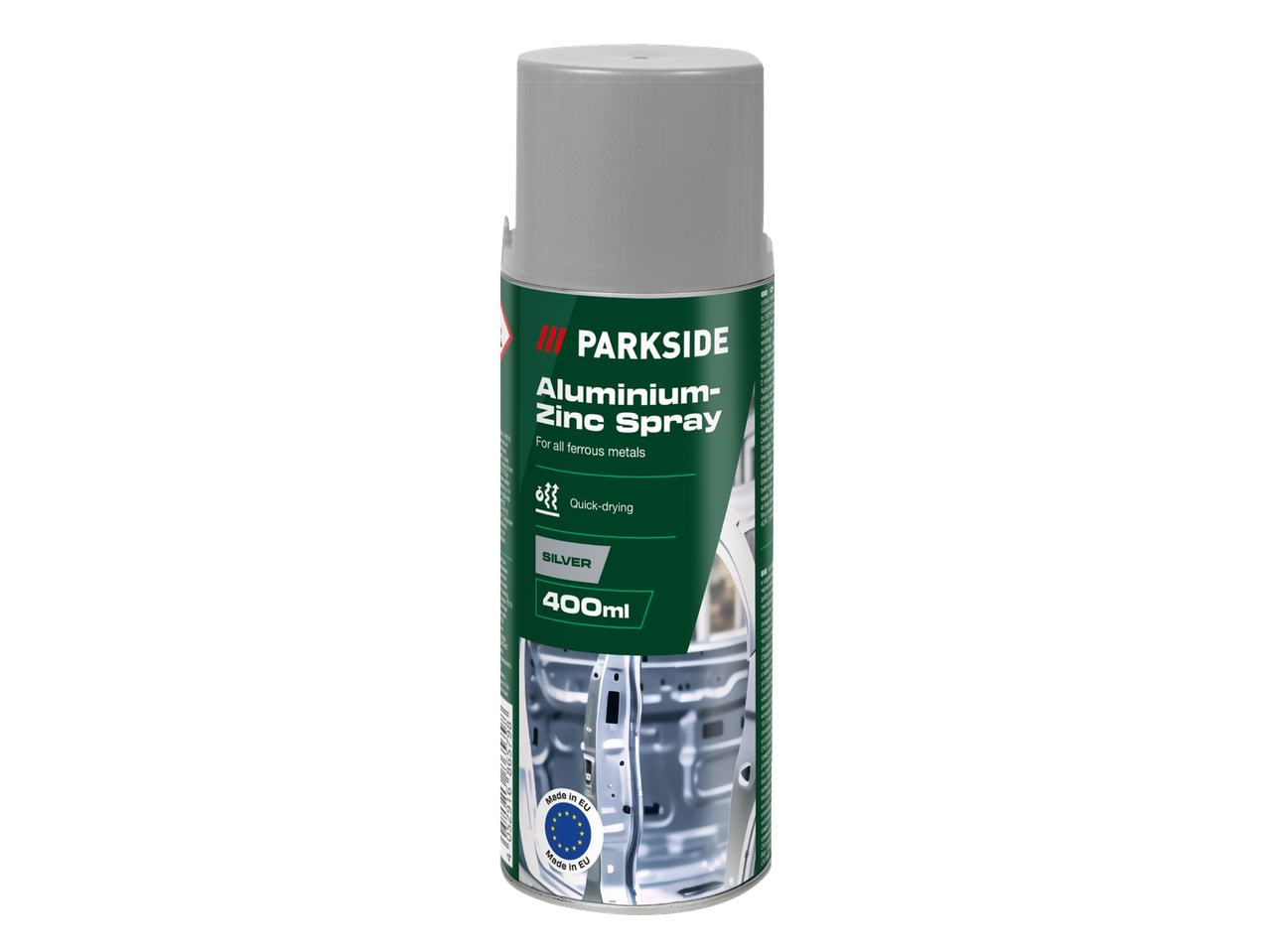 Parkside aliuminio-cinko purškiklis, 400ml, sidabrinis, visiems juodiesiems metalams.