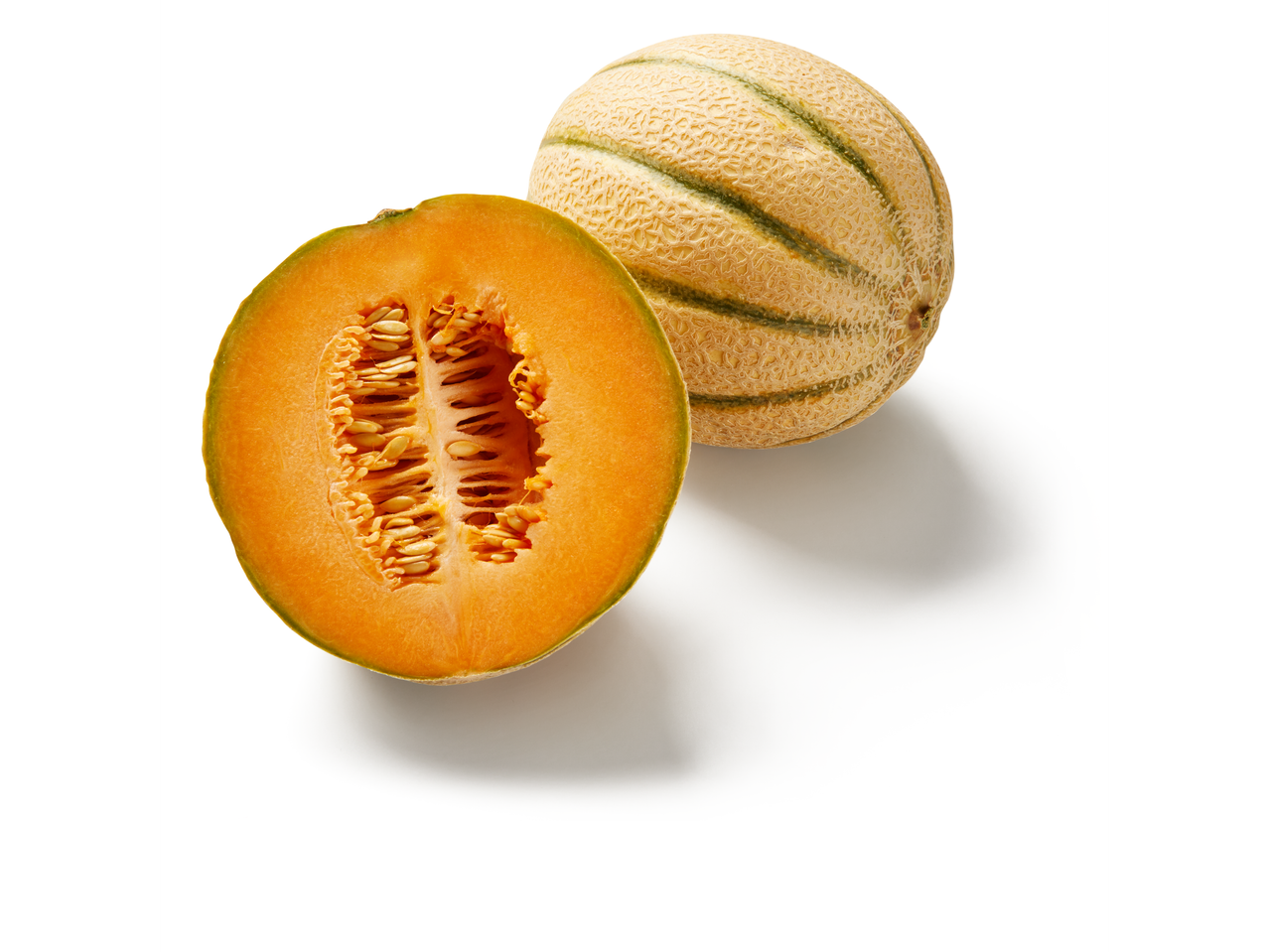 Halbe und ganze Cantaloupe-Melone.