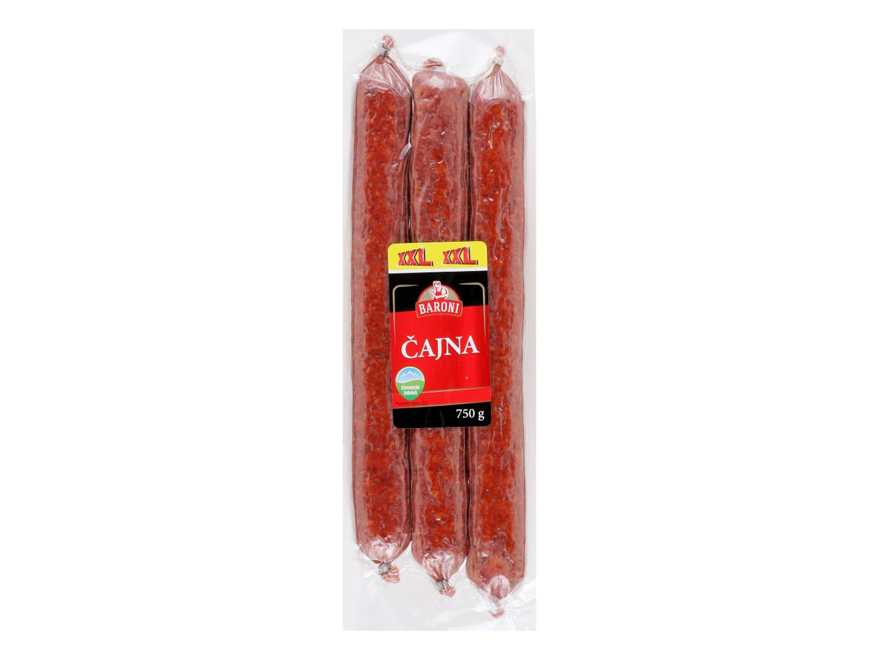 Pakiranje treh klobas Čajna Baroni XXL.