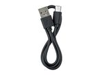 Black USB-A to USB-C charging cable, coiled neatly on a white background.