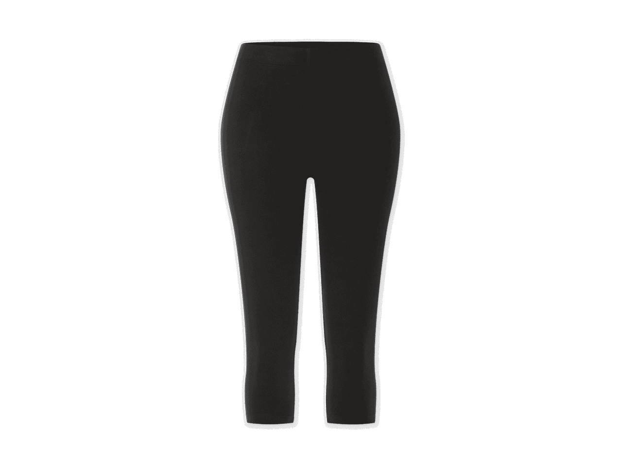 Schwarze 7/8-lange Hose auf schwarzem Hintergrund.
